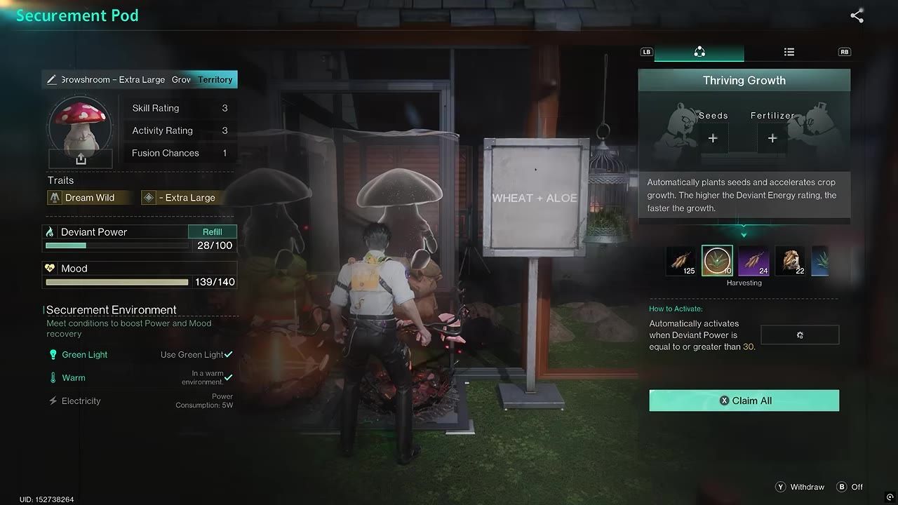 In-game view of a securement pod setup with details about Grossroom deviation and supportive information.