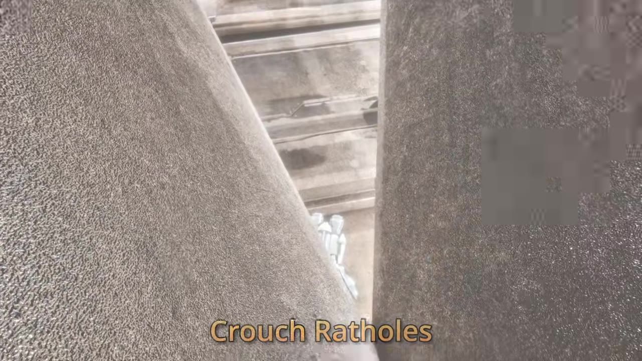 A narrow entrance labeled as 'Crouch Ratholes' in a rocky environment in ARK.