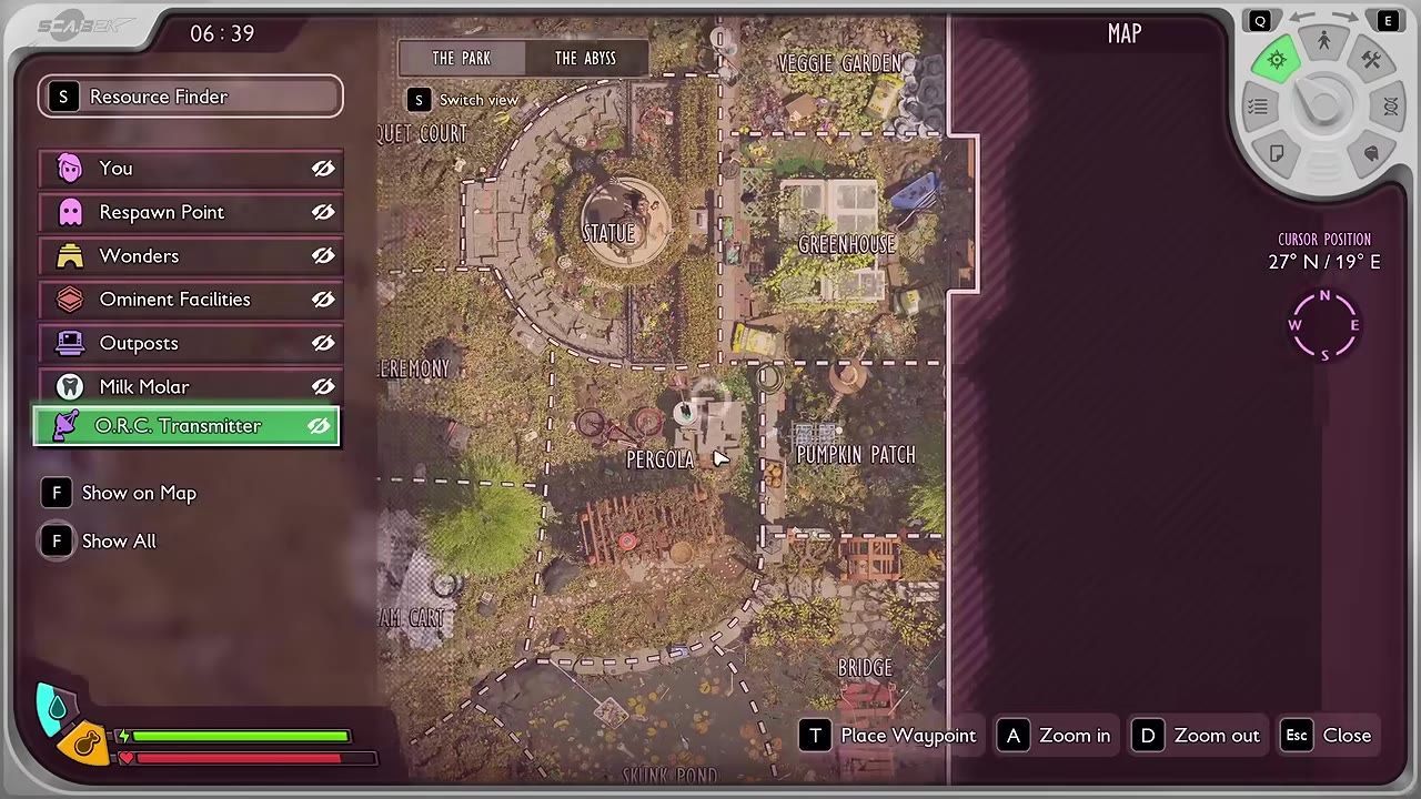 A map from a video game showing various exploration zones marked and labeled.