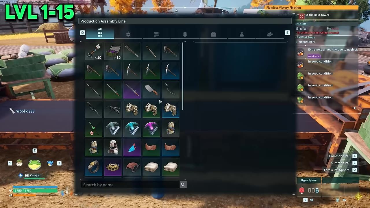 Game inventory screen showing various gear and equipment setup.