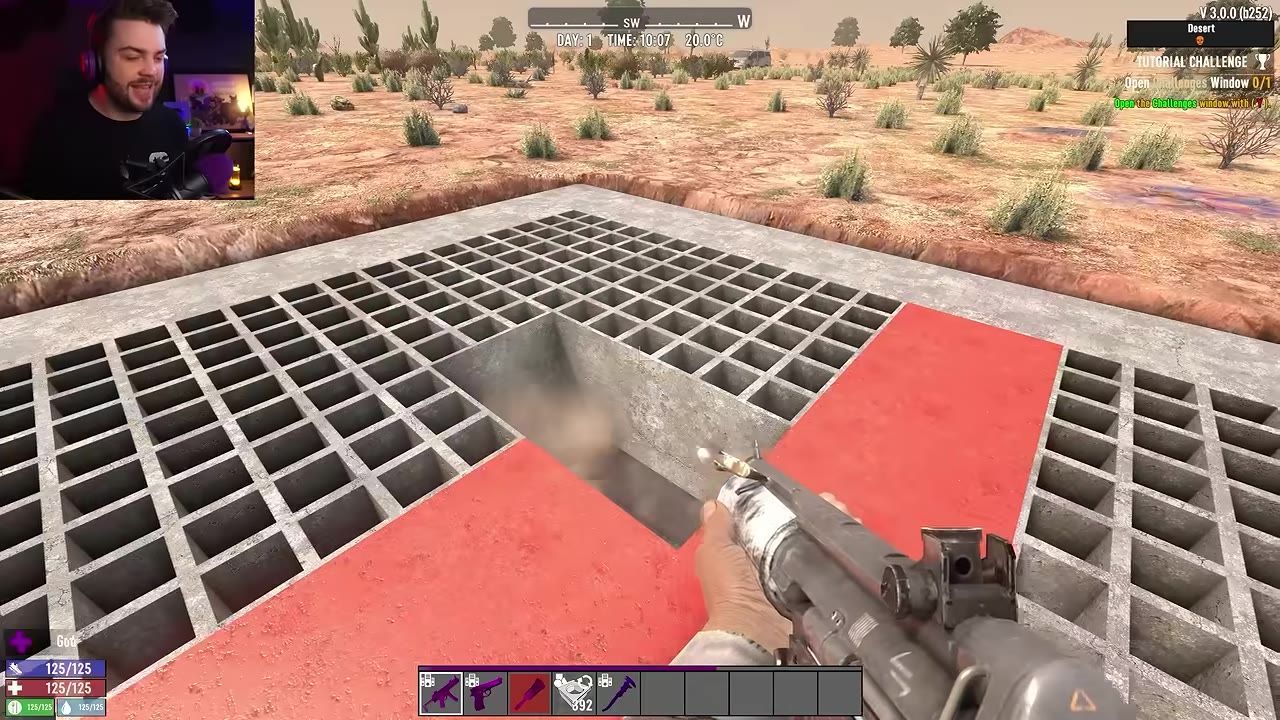 A game scene showing cheese grater blocks placed on the ground in a square pattern with a red section in the middle.