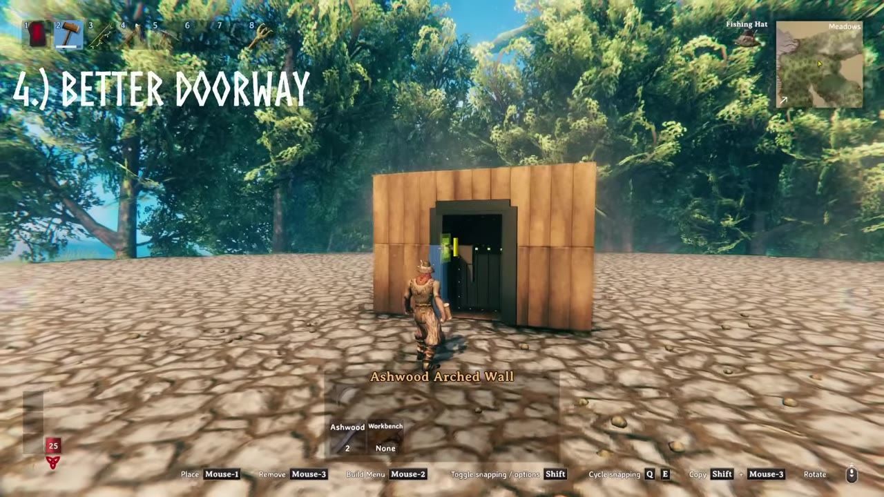 A constructed arched doorway made of ashwood displayed in a game setting.