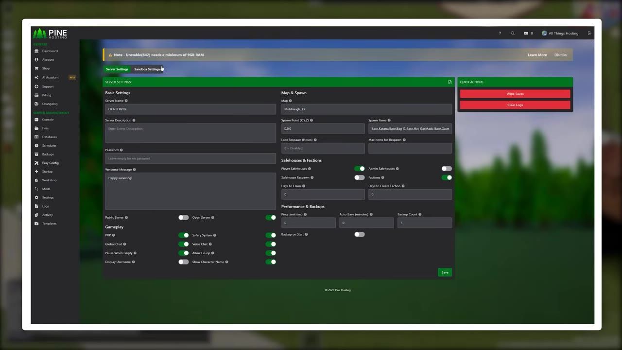 A dedicated server management panel for managing server settings.