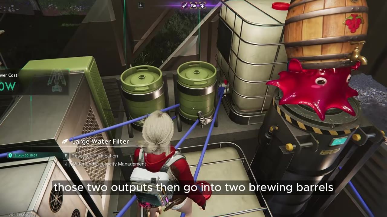 Game environment showing brewing barrels and other machinery with connections.