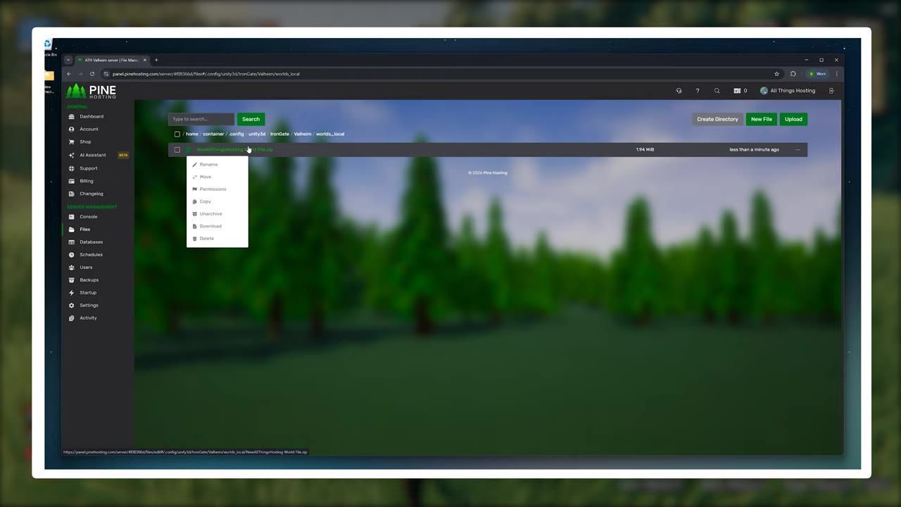 File manager interface showing the worlds_local folder with options menu expanded.