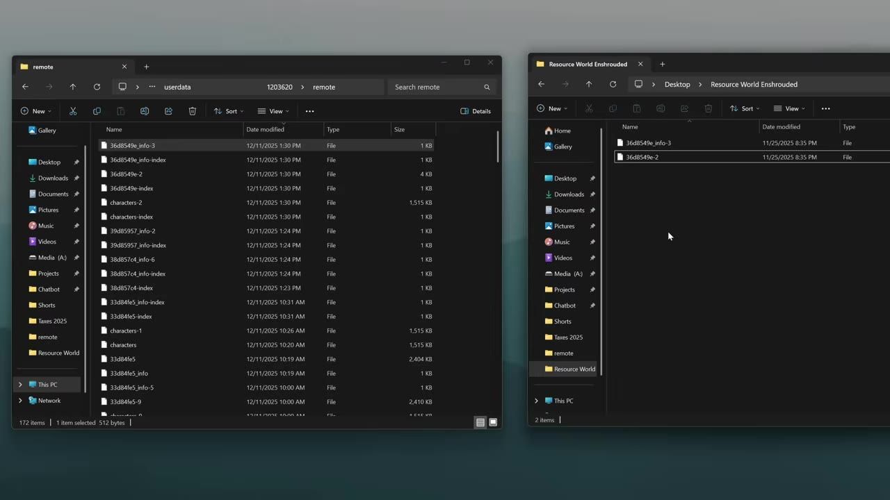 Two File Explorer windows showing files, with a file selected for renaming.