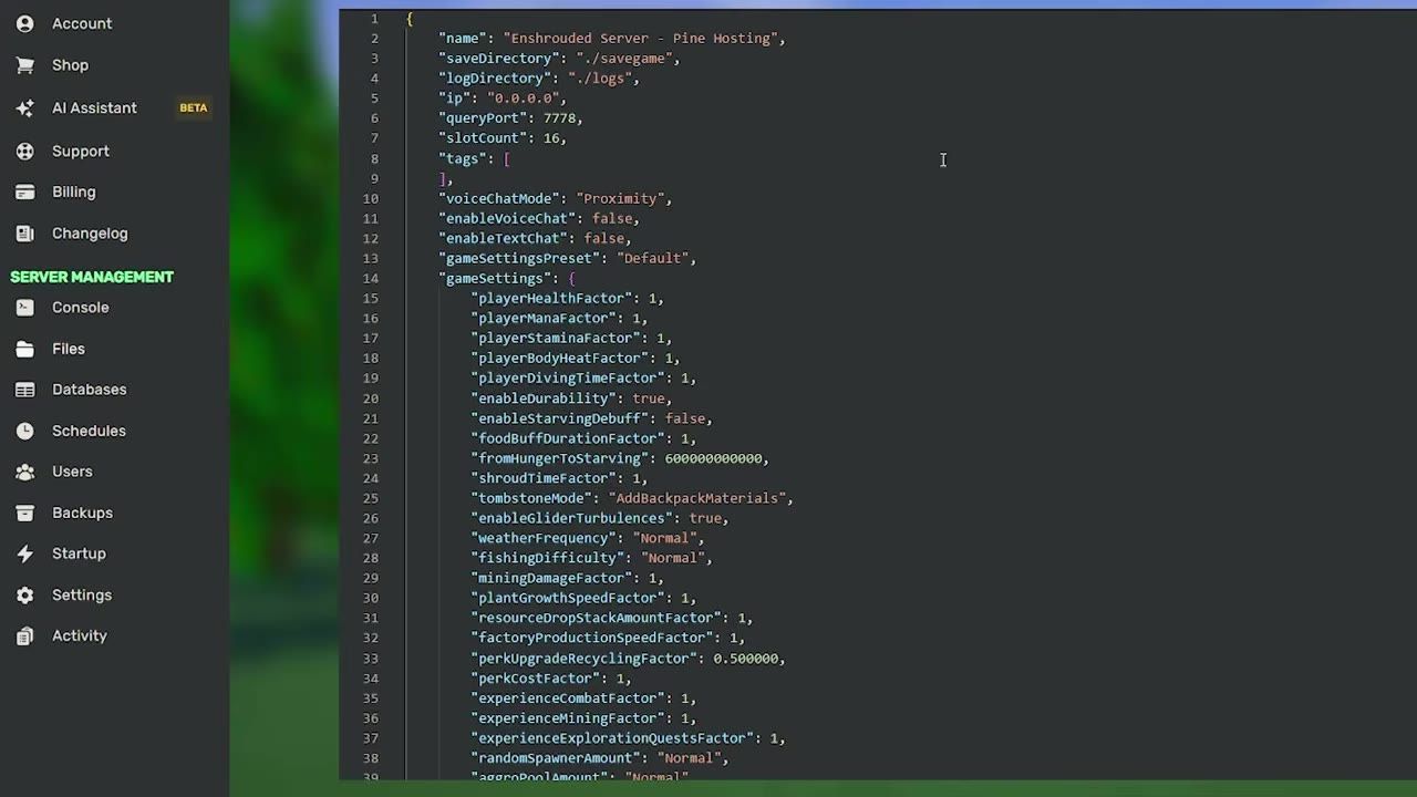 A screenshot showing a server configuration file being edited in a text editor with various settings.