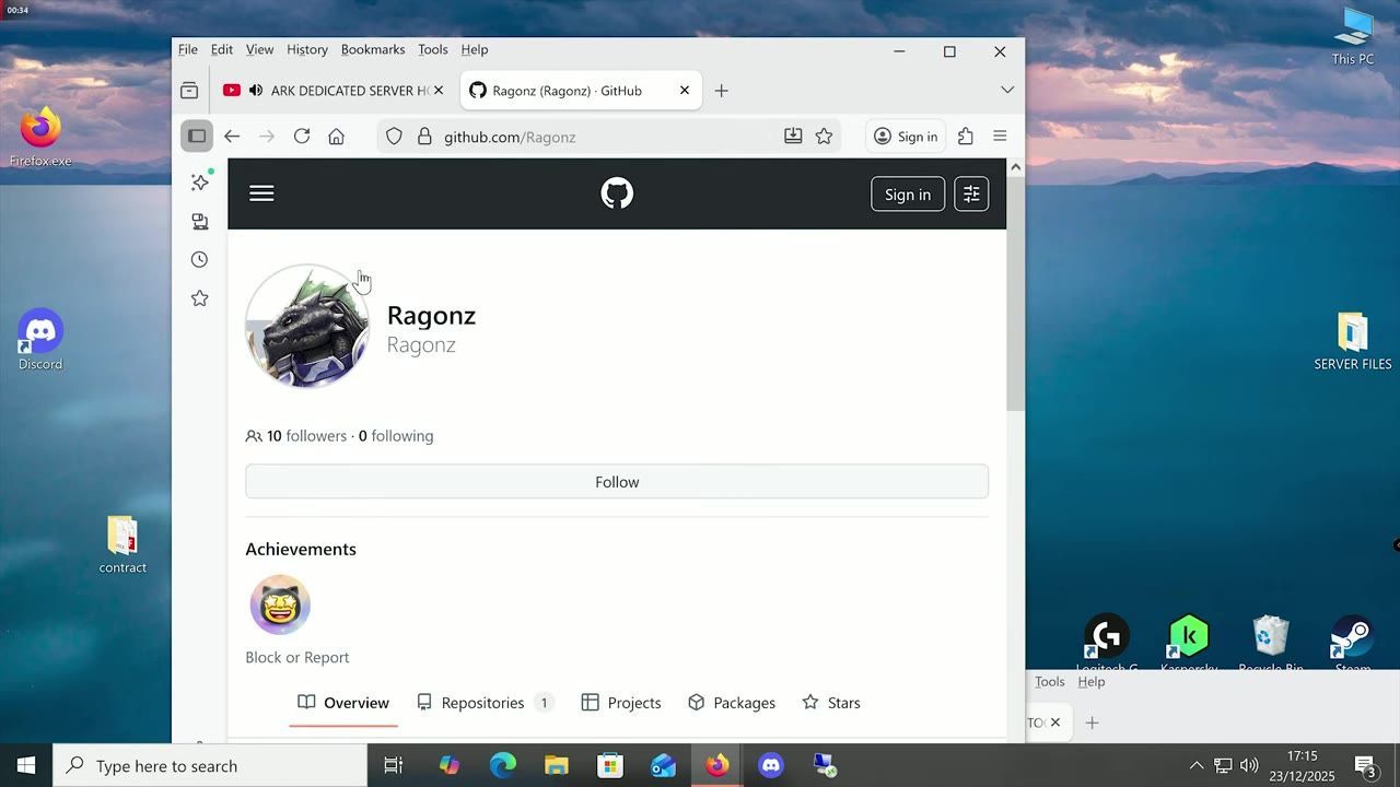 A GitHub profile page of a user named Ragonz viewed in a browser window.